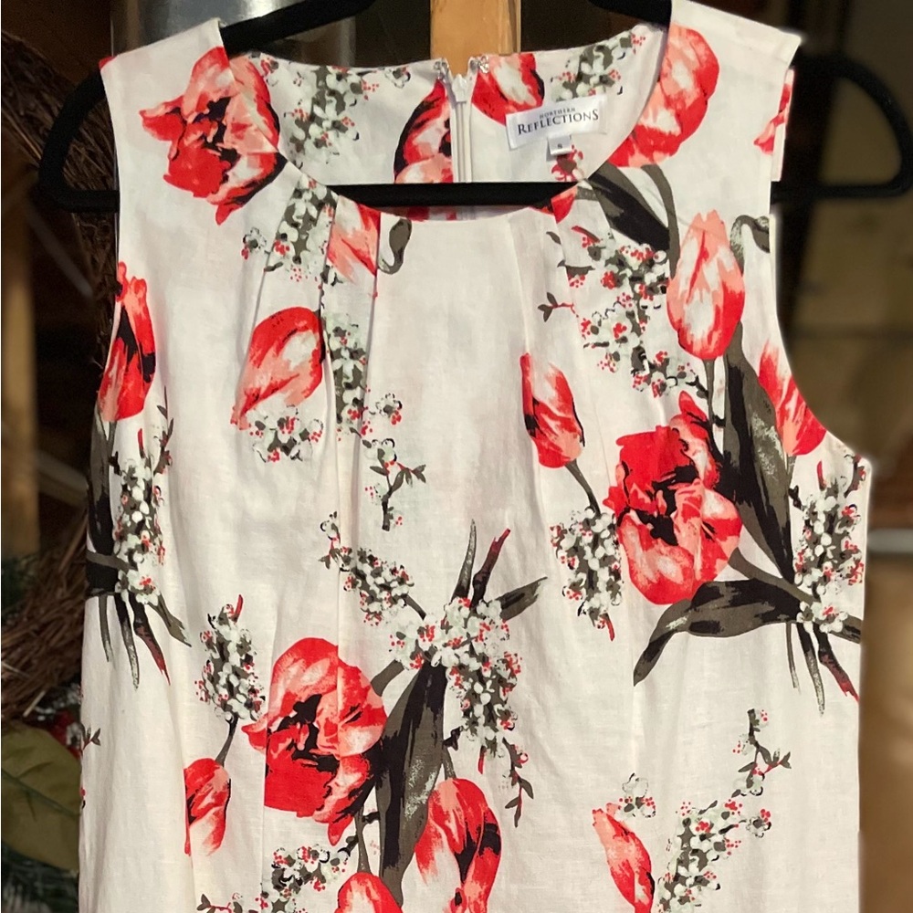 Floral Red and White Midi Dress